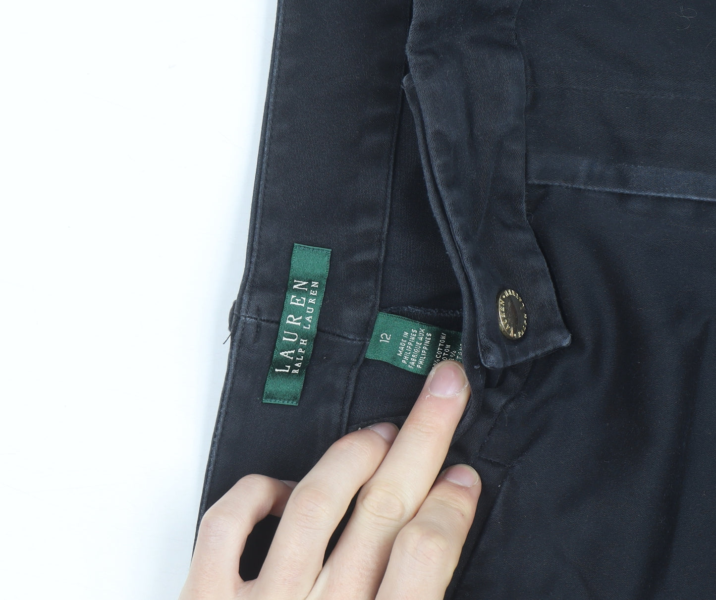 Lauren Ralph Lauren Women's Black Cotton Chino Trousers Size 12