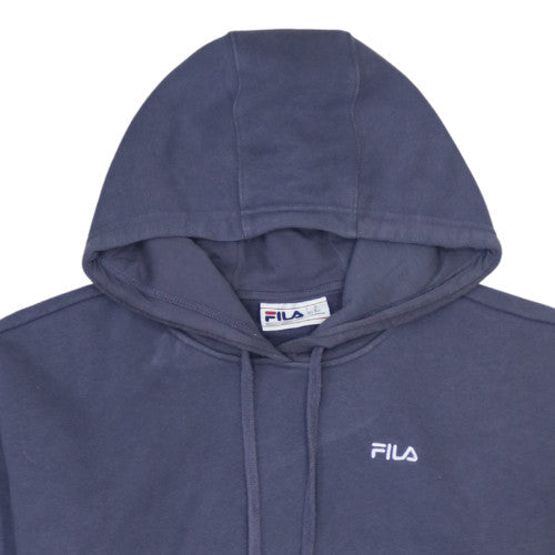 FILA Womens Blue Pullover Hoodie Medium Cotton Blend Drawstring Casual
