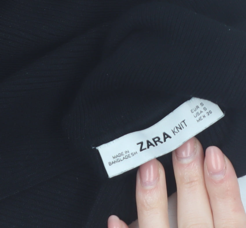 Zara Women Black High Neck Halter Knit Sleeveless Tank Top S