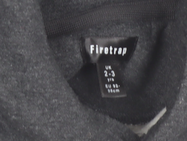 Firetrap Boys Dark Grey Pullover Hoodie 2-3 Years Fleece Lined Casual