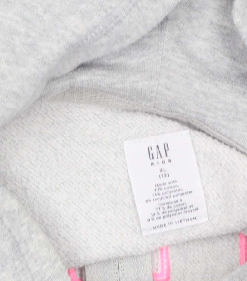 GAP Girls Grey Full Zip Logo Hoodie Size 12 Years Cotton Blend