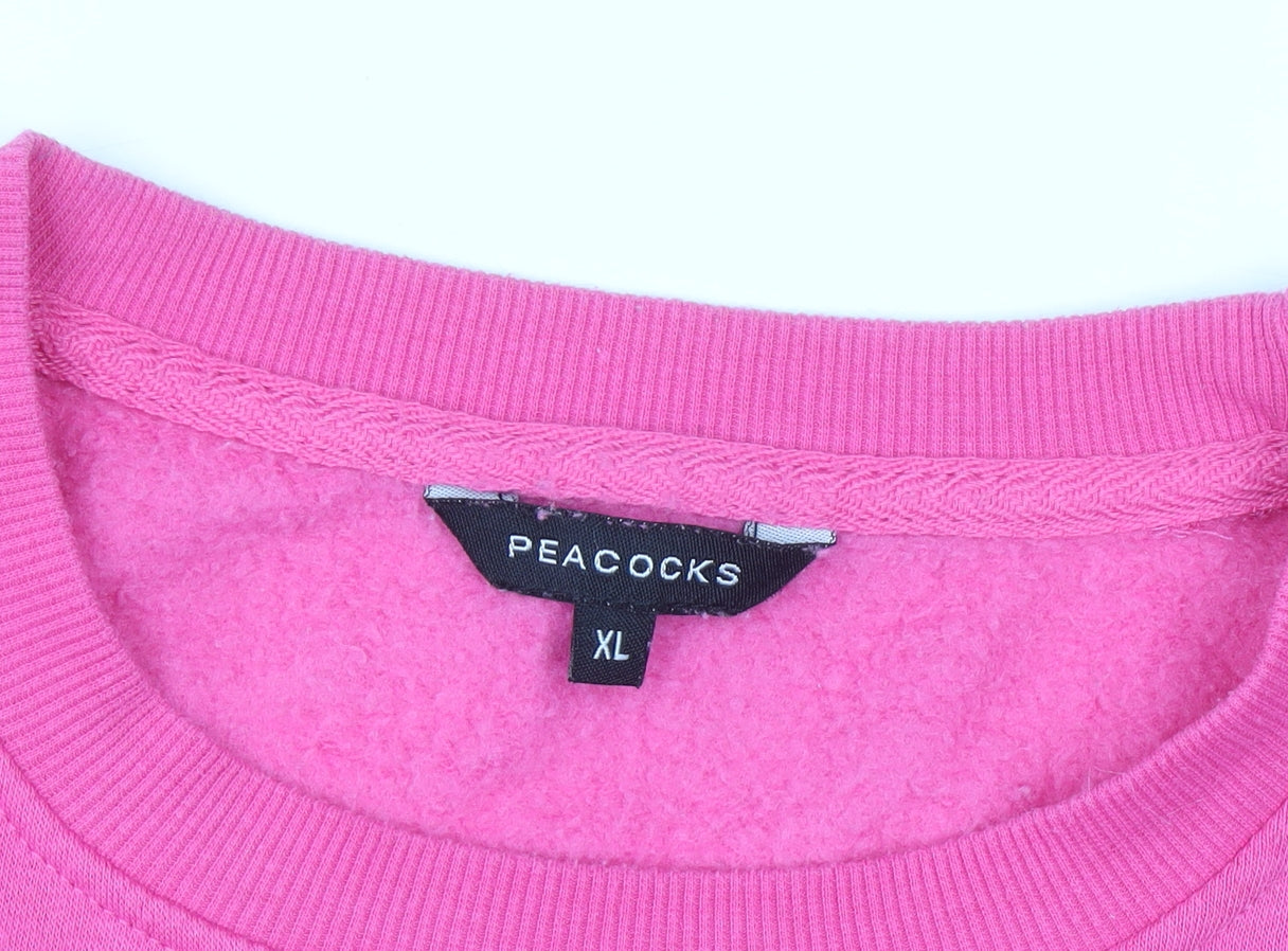 Peacocks Women Pink Sequin Cocktail Hour Sweatshirt XL