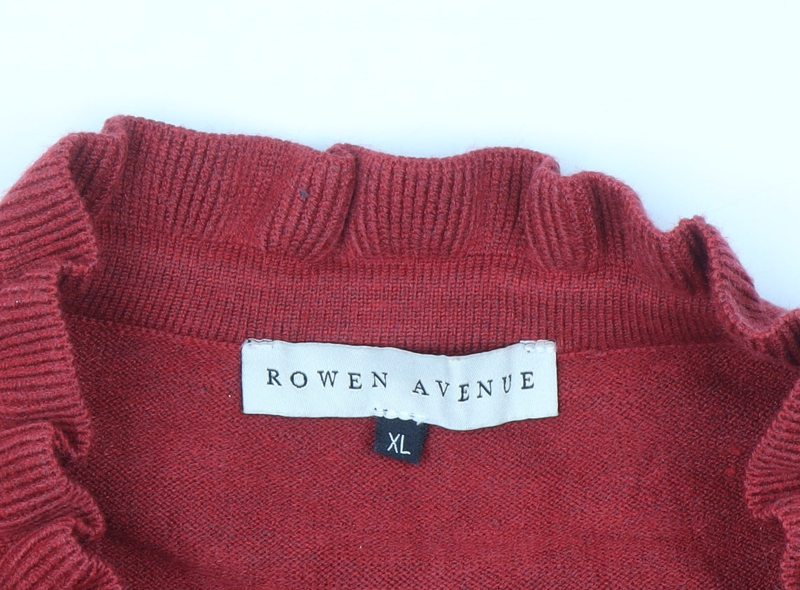 Rowen Avenue Women's Red V-Neck Ruffle Tie Jumper XL