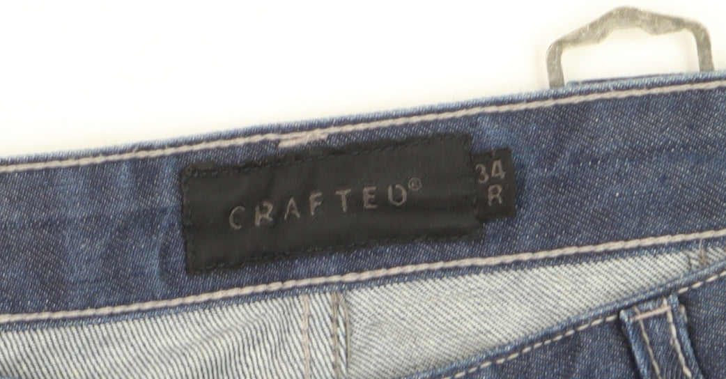 Crafted Men's Blue Denim Straight Jeans 34R Regular Fit