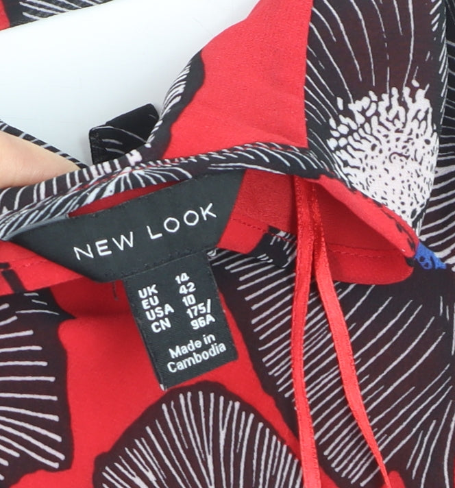 New Look Women’s Red Floral V-Neck Wrap Maxi Dress Size 14