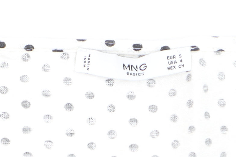 Mango Women White Polka Dot Sleeveless Button-Up Blouse Size 8