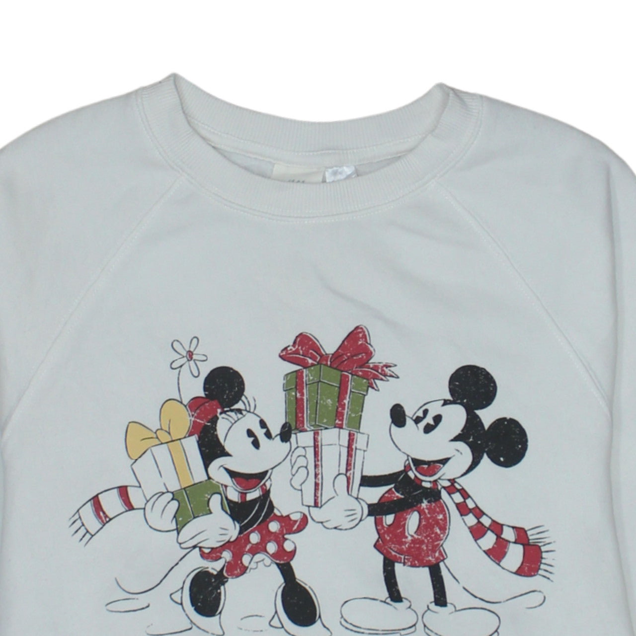 H&M Disney Women's White XS Sweatshirt Mickey & Minnie Christmas Print