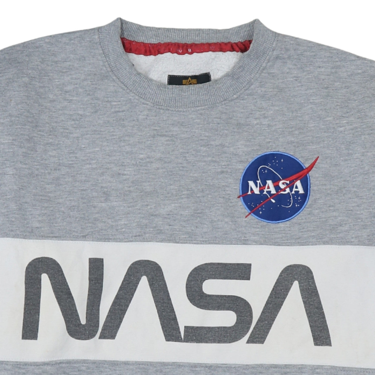 Alpha Industries Men's Grey NASA Crew Neck Pullover Sweatshirt L