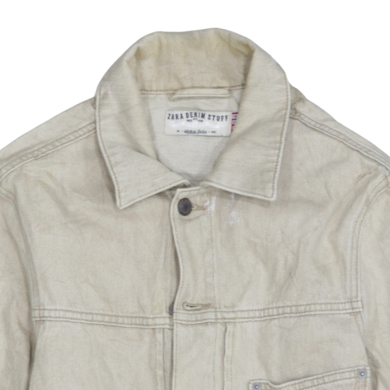 Zara Men Beige Slim Fit Denim Button-Up Jacket Size S