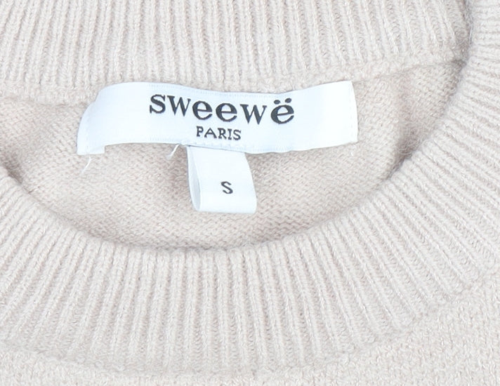 Sweewe Paris Women Beige 1986 Crew Neck Pullover Jumper Size S