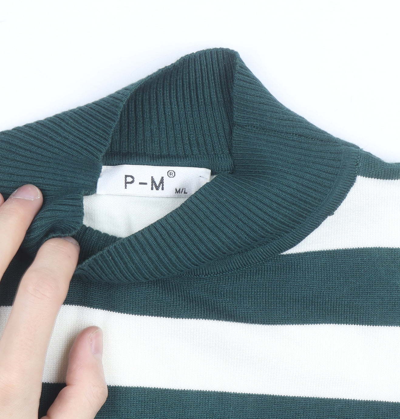 P-M Womens Green White Striped Roll Neck Jumper M Long Sleeve Knit