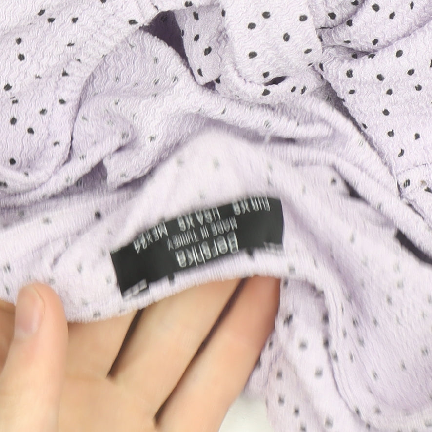 Bershka Women’s Lilac Polka Dot Cropped Puff Sleeve Blouse S