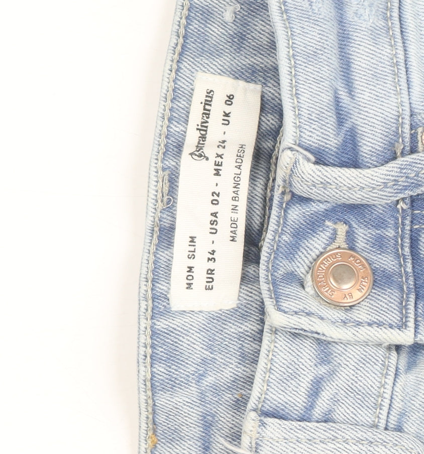 Stradivarius Women’s Blue High Rise Mom Slim Distressed Jeans Size 6