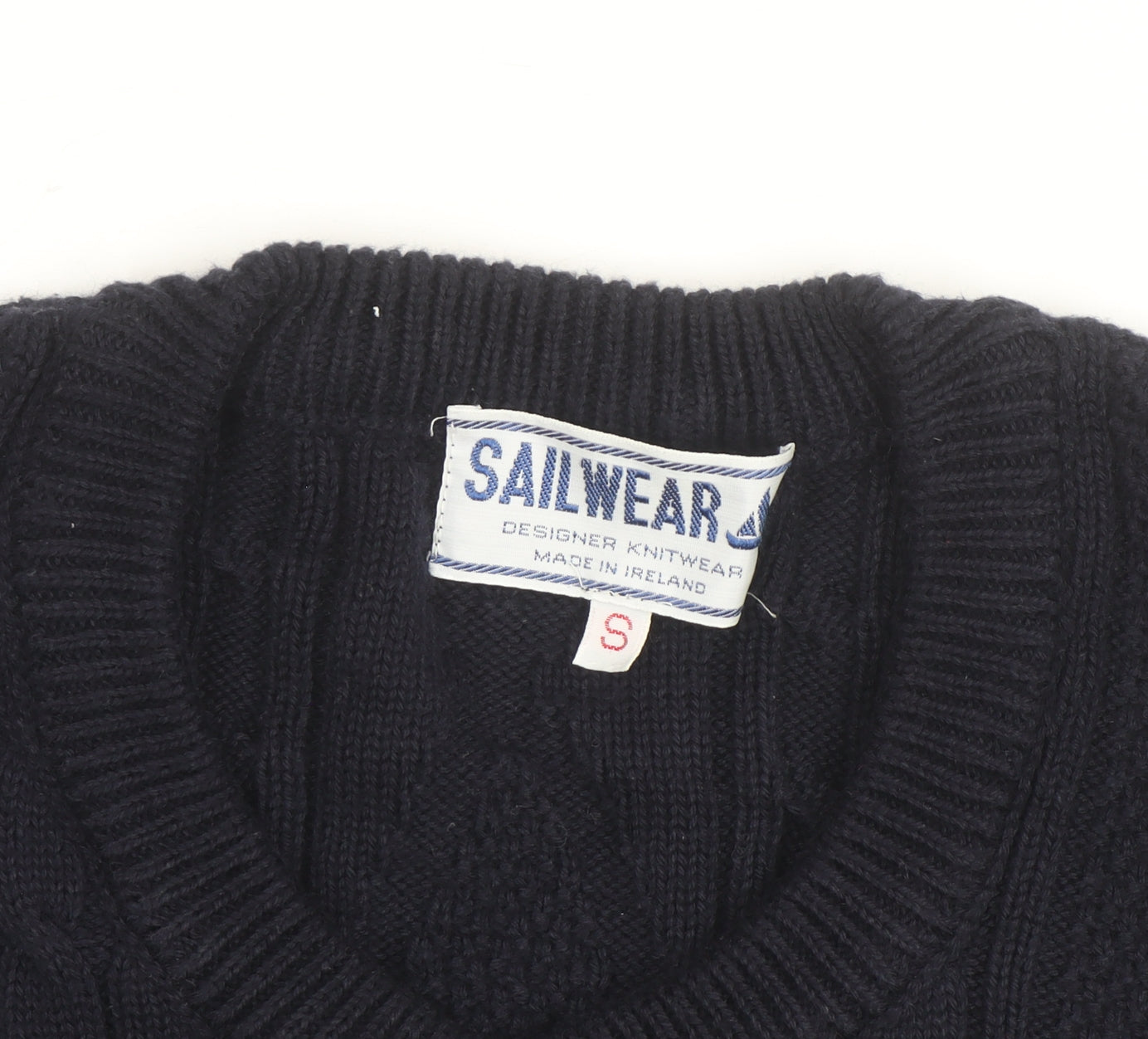 Sailwear Men's Blue Cable-Knit V-Neck Cotton Jumper S