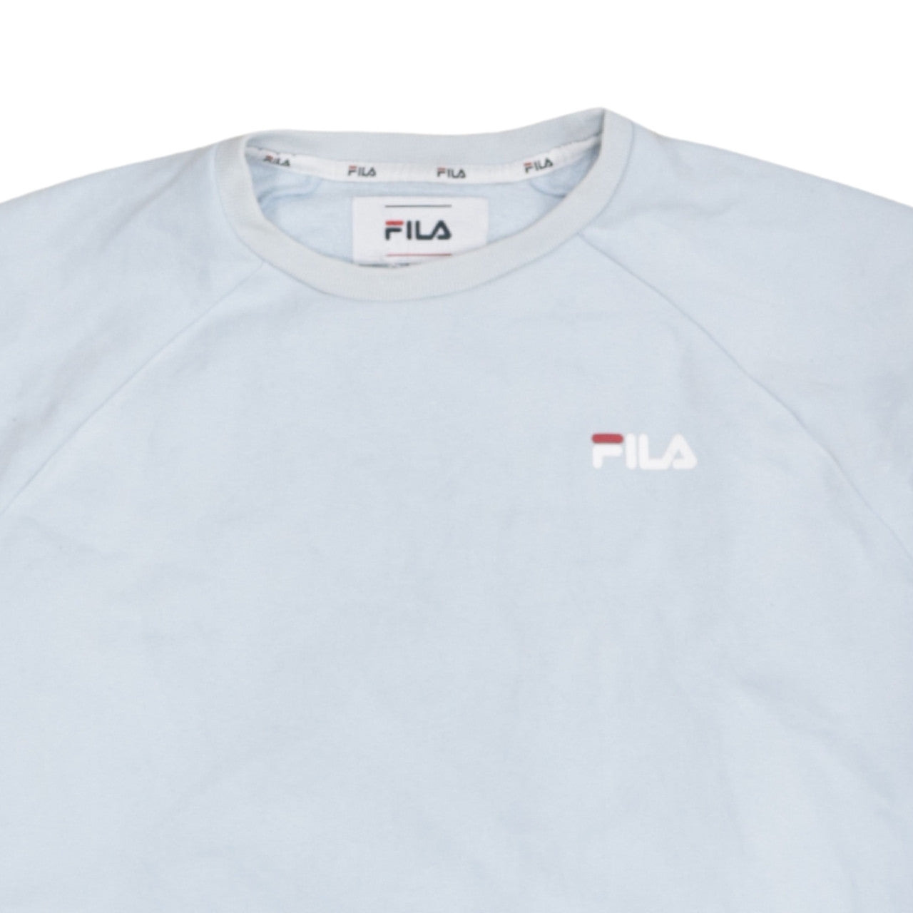 FILA Women Light Blue Crew Neck Sweatshirt Size L Cotton Blend Logo