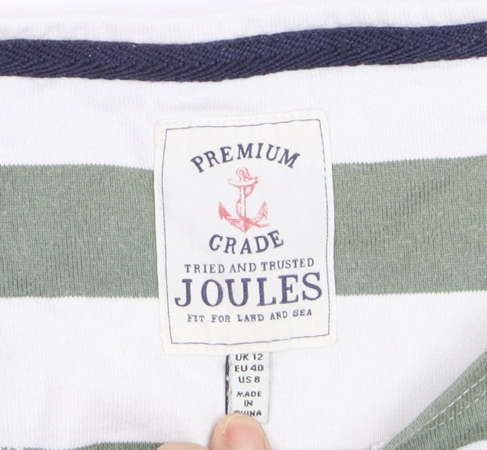 Joules Women Green White Striped 3/4 Sleeve Cotton Nautical T-Shirt Size 12