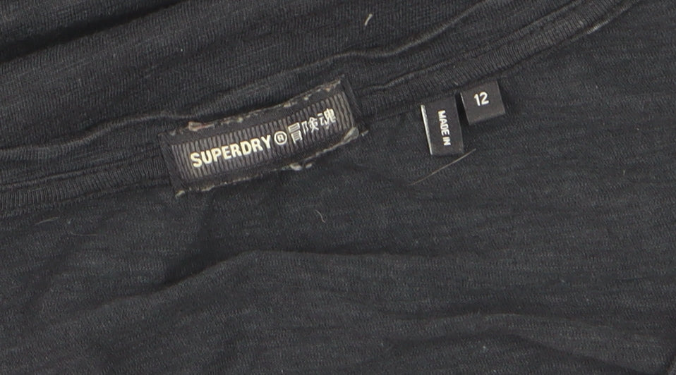 Superdry Women's Black V-Neck Short Sleeve Cotton T-Shirt Size 12