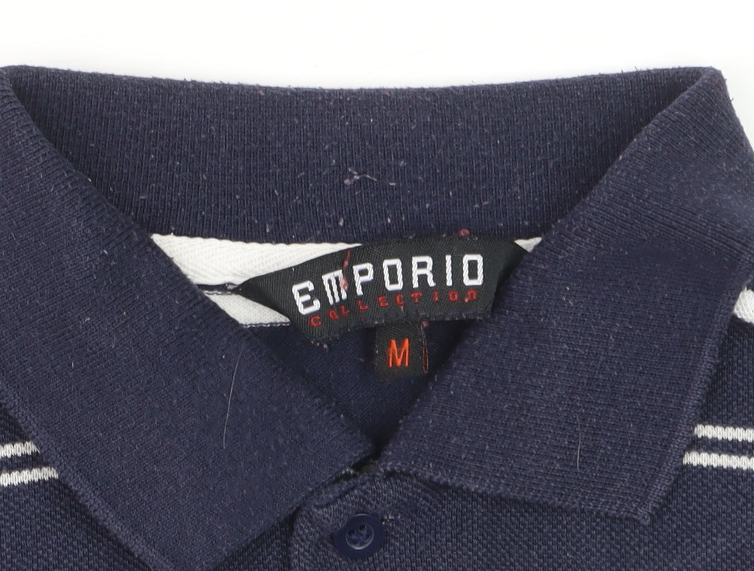 Emporio Collection Men's Navy Striped Short Sleeve Polo M