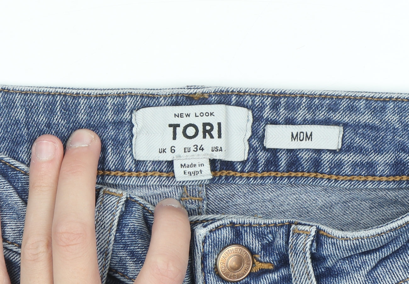 New Look Women's Blue Tori Mom Jeans Size 6 Distressed Denim