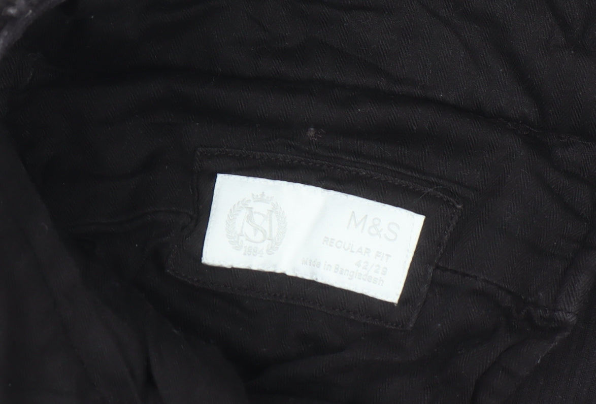 Marks and Spencer Men's Black Corduroy Regular Fit Trousers 42x29