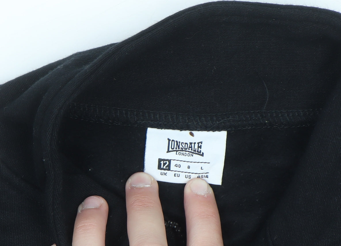 Lonsdale Women Black 1/2 Zip Cropped Sweatshirt Size 12 Cotton Blend
