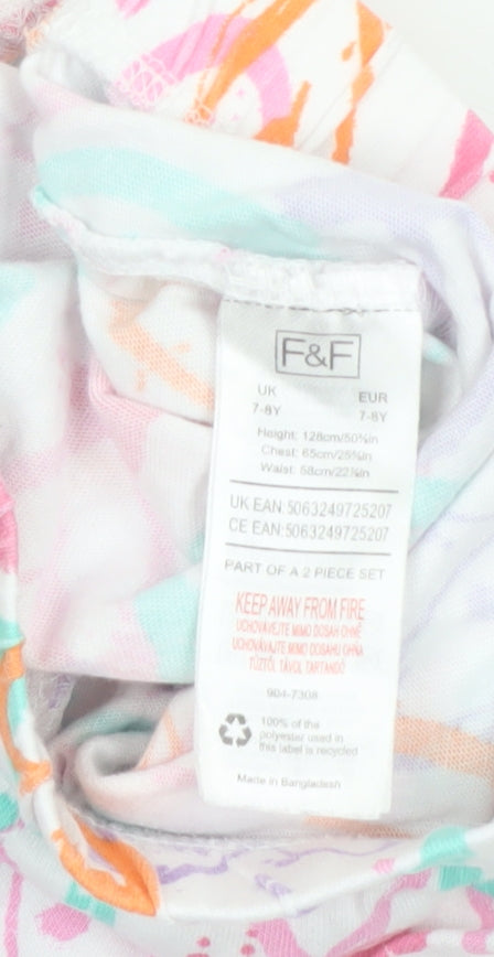 F&F Girls Multicoloured Heart Print Cotton Shorts 7-8 Years