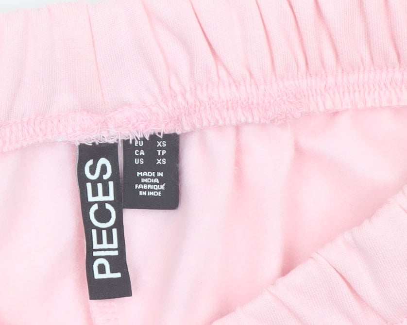 Pieces Womens Pink XS Straight Sweatpants Cotton Blend
