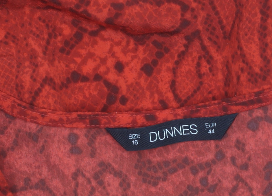 Dunnes Women Red Animal Print Sleeveless Ruffle Shift Dress Size 16