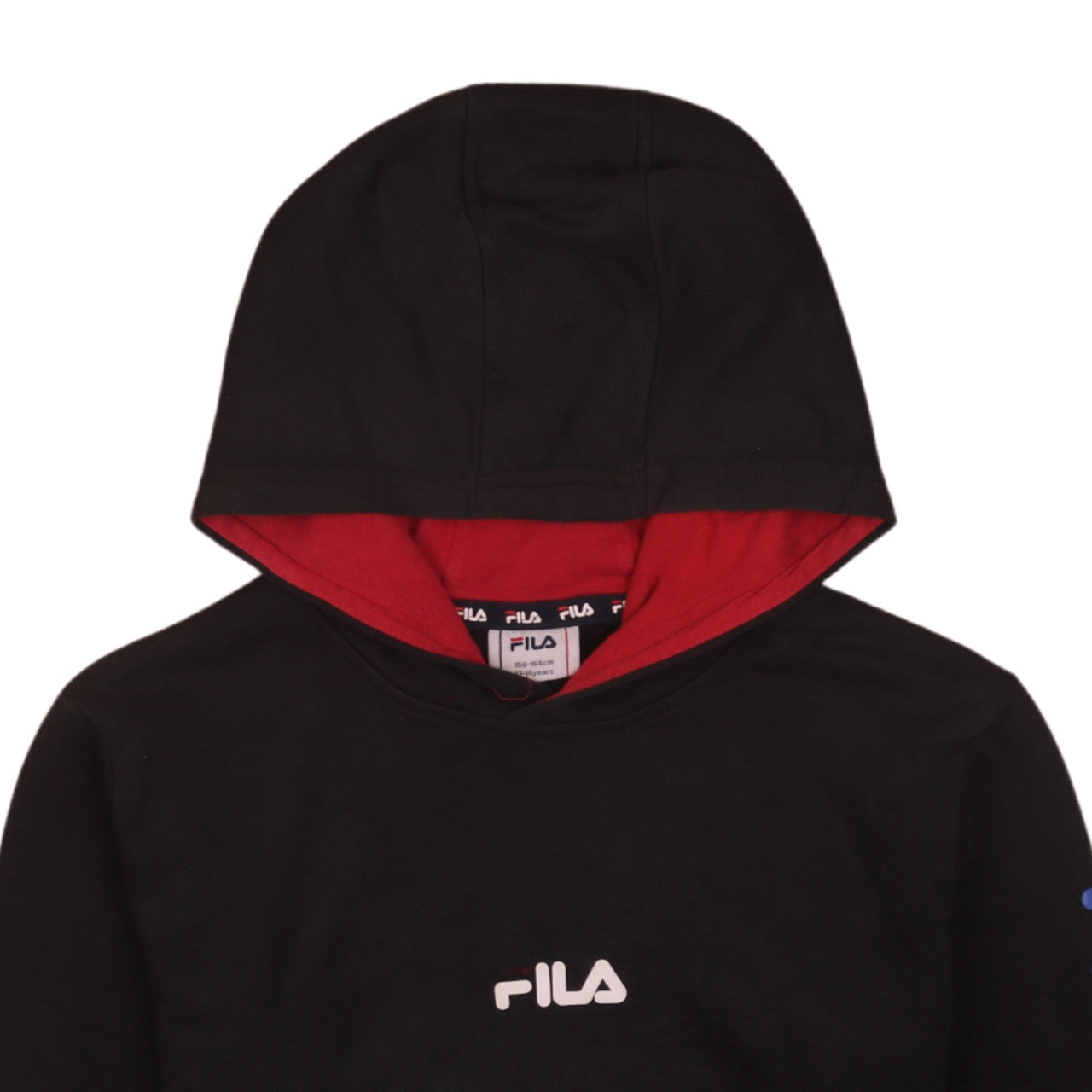 Fila Boys Black Pullover Hoodie 13-14 Years Logo Print Cotton Blend