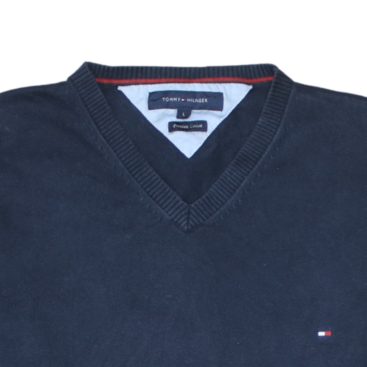 Tommy Hilfiger Men's Blue V-Neck Cotton Jumper Size L