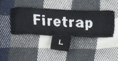 Firetrap Men's Blue Check Flannel Long Sleeve Button-Up Shirt L