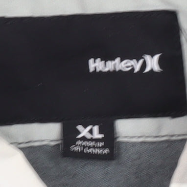Hurley Men's Grey Check Short Sleeve Button-Up Shirt XL