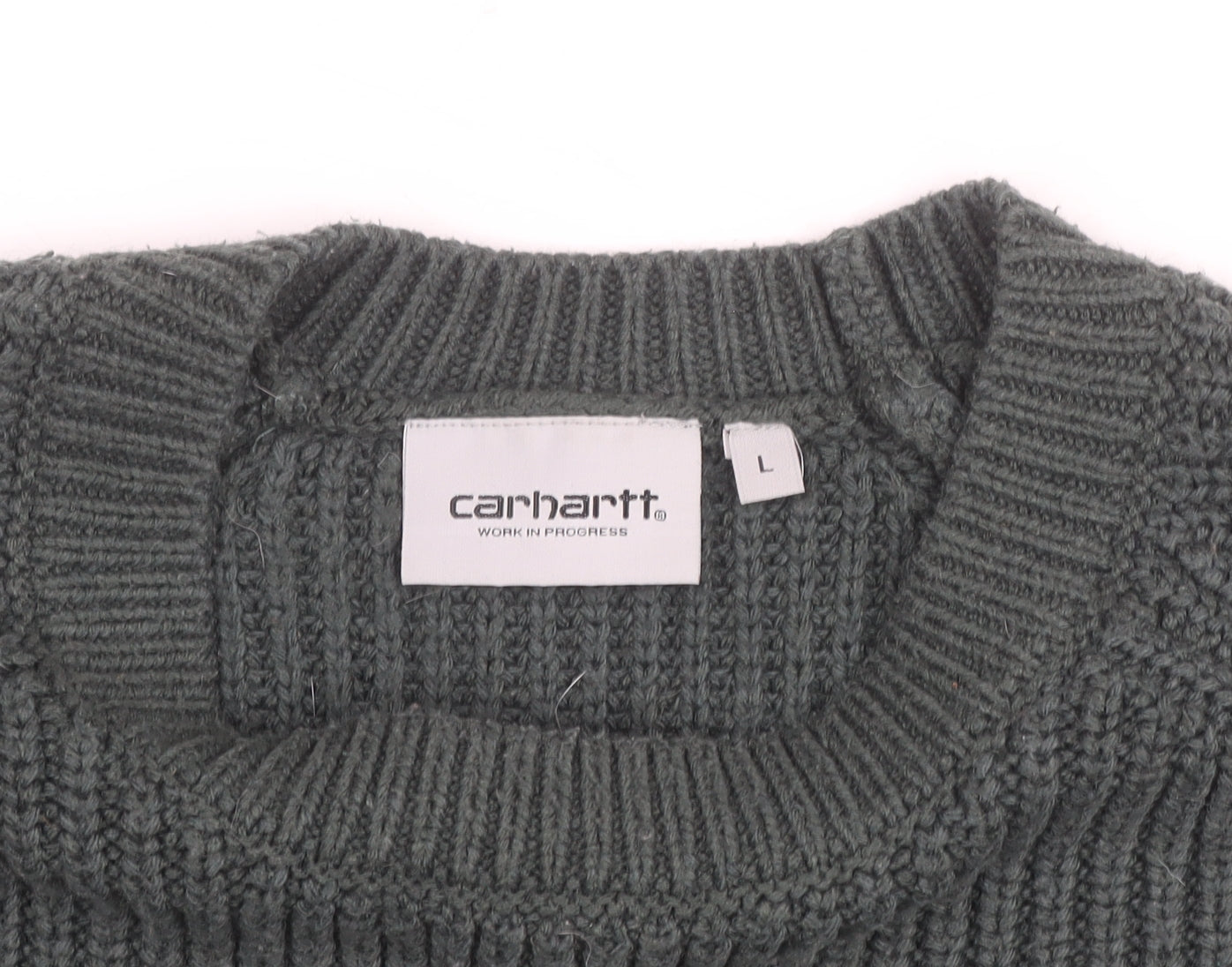 Carhartt WIP Men's Green L Cable-Knit Crew Neck Pullover Jumper