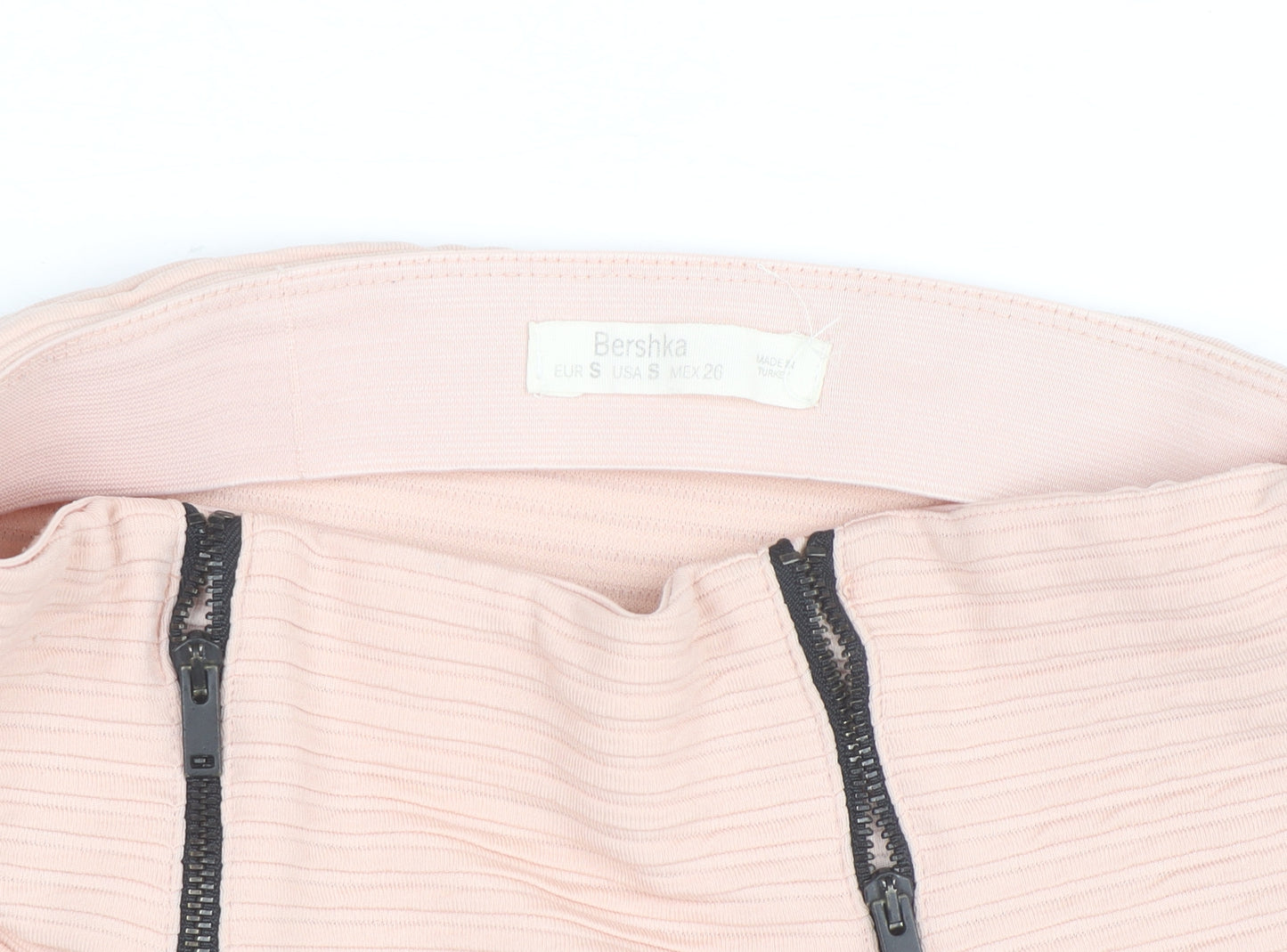 Bershka Women’s Beige Short Pencil Skirt Size S with Zip Detail
