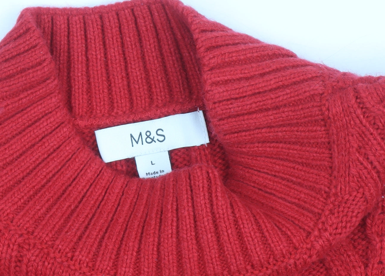 Marks and Spencer Womens Red Cable-Knit Mock Neck Jumper L