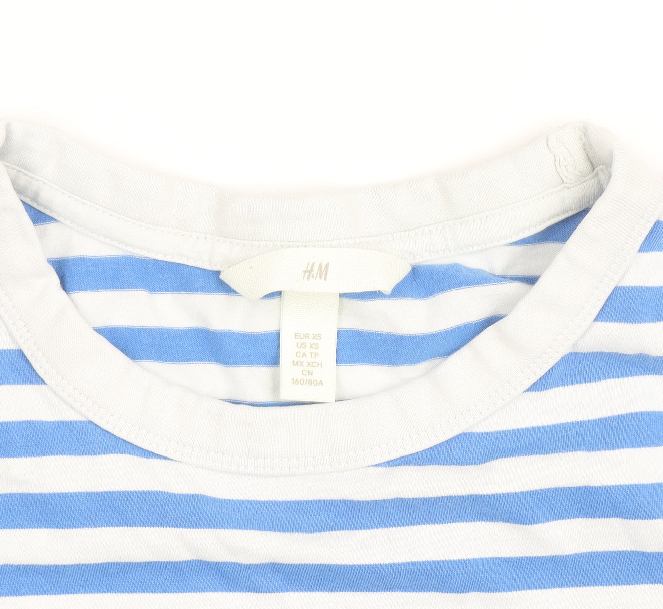 H&M Women Blue White Striped Long Sleeve Cotton T-Shirt XS
