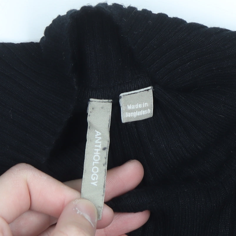 Anthology Womens Black Mock Neck Ribbed Knit Pullover Jumper Size 20