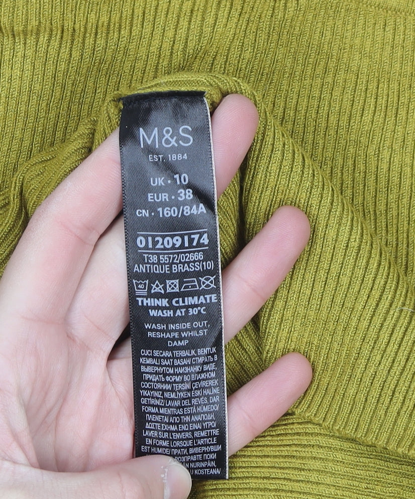Marks and Spencer Womens Brown Roll Neck Ribbed Jumper Size 10