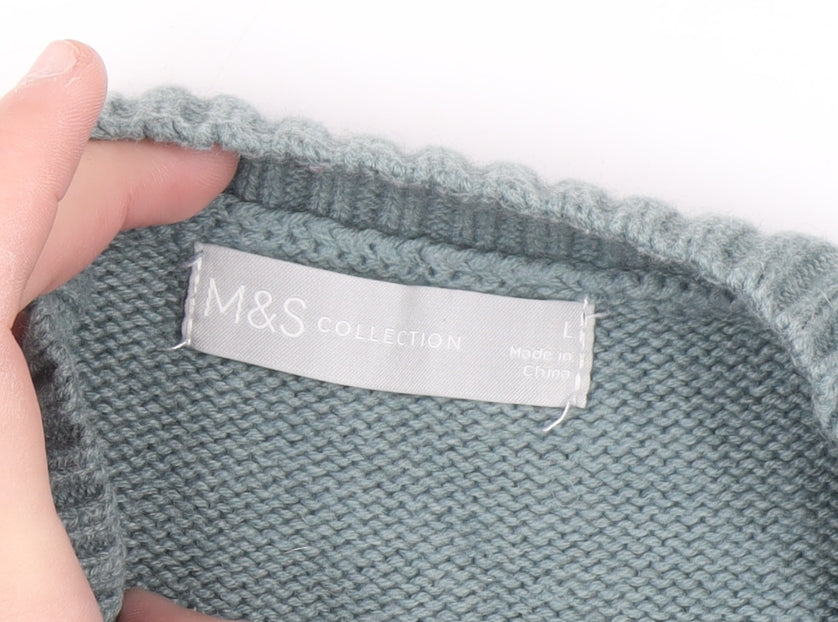 Marks and Spencer Men's Green Argyle Knit Wool Blend Jumper L