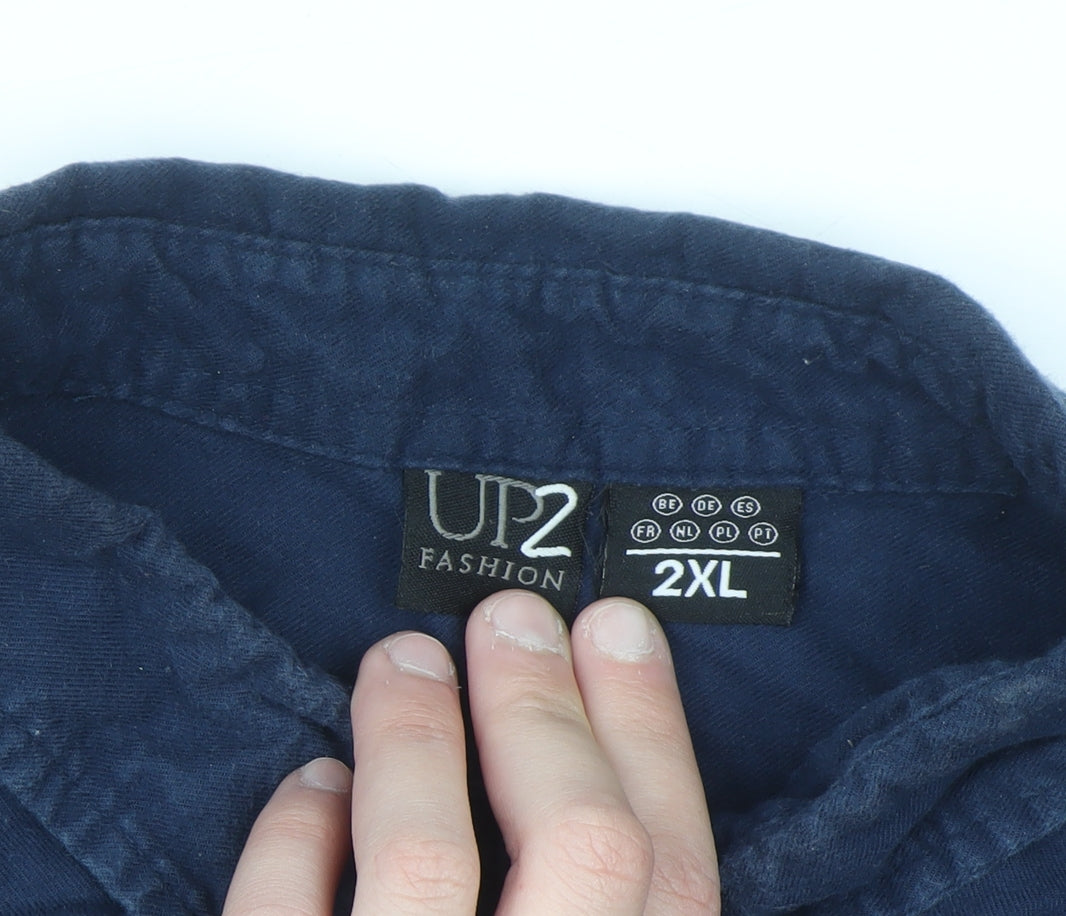 UP2 Fashion Men's Blue 2XL Cotton Button-Up Long Sleeve Shirt