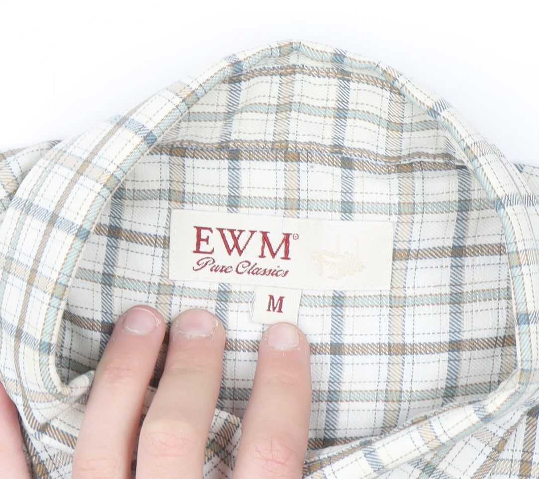 EWM Mens Beige Check Long Sleeve Button-Up Shirt M Regular Fit