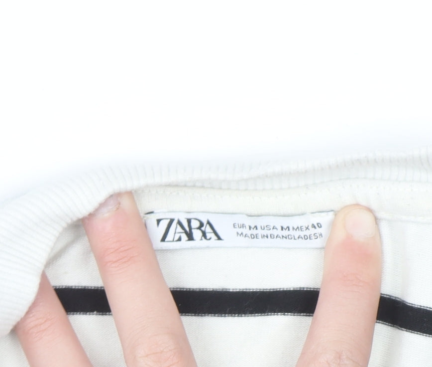 Zara Women Black White Striped Pullover Sweatshirt Size 12