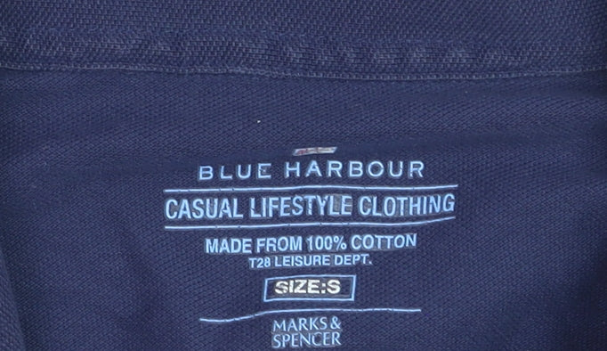 Marks and Spencer Blue Harbour Men's Blue Long Sleeve Cotton Polo Shirt Size S