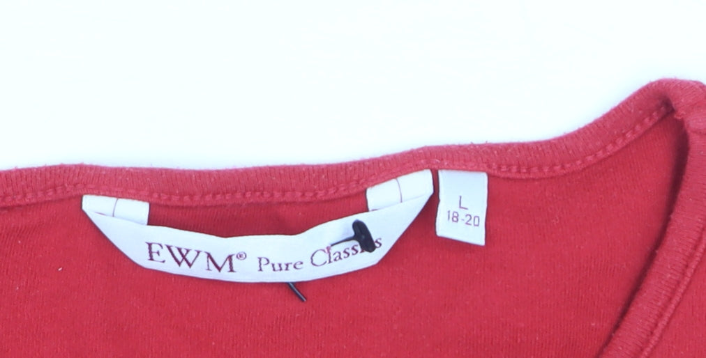 EWM Women Red Cotton Short Sleeve Basic T-Shirt Size 18