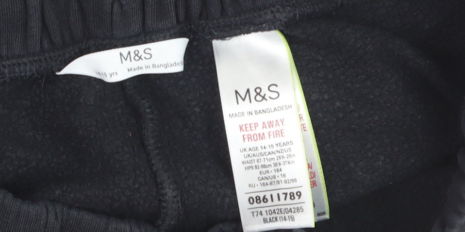 Marks and Spencer Girls Black Jogger Trousers 14-15 Years Fleece Lined
