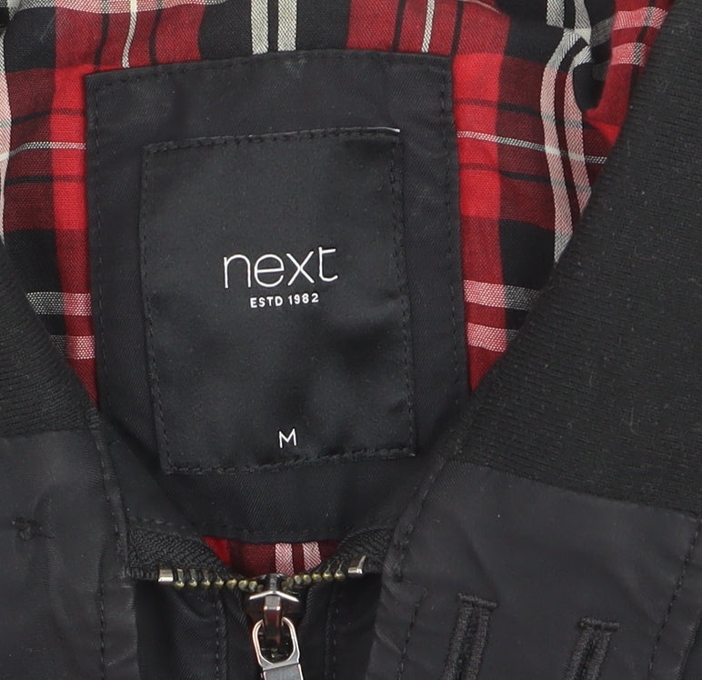 Next Men's Black Bomber Jacket M Cotton Nylon Lined Casual Style