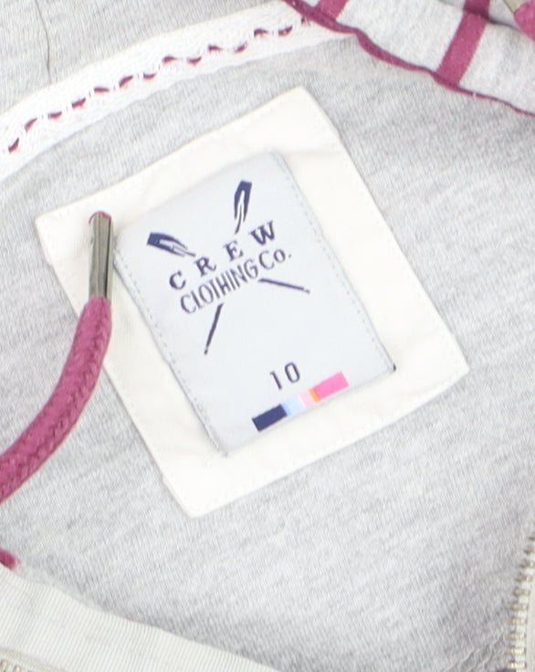 Crew Clothing Co. Women's Grey Stripe Full Zip Hoodie Size 10