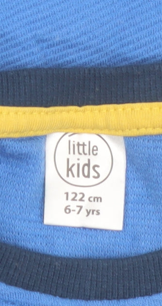 Little Kids Boys Blue Colourblock Cotton Short Sleeve T-Shirt 6-7 Years