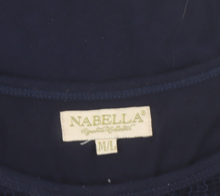 Nabella Women’s Blue Beaded Mesh 3/4 Sleeve Tunic Blouse Size M