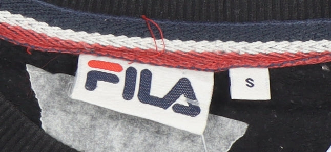 FILA Mens Black Small Pullover Sweatshirt Crew Neck Graphic Logo